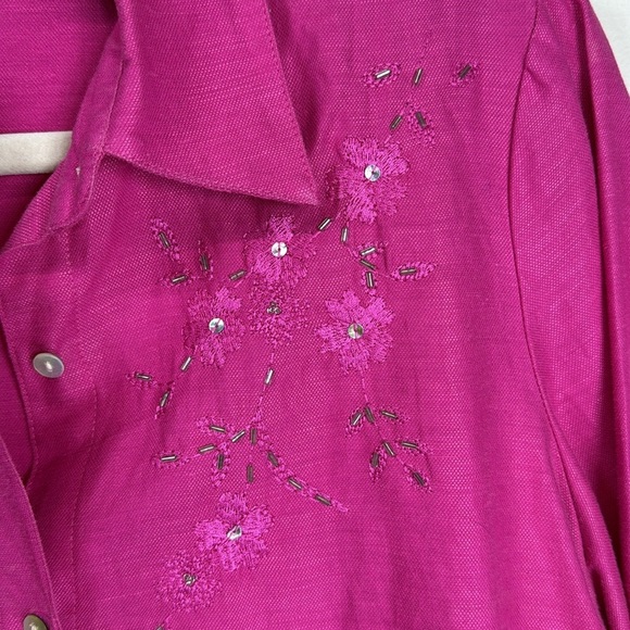 (T6) Laura Scott Women's Pink Embroidered 3/4 Sleeve Linen Blouse, Size 4P - Picture 3 of 11